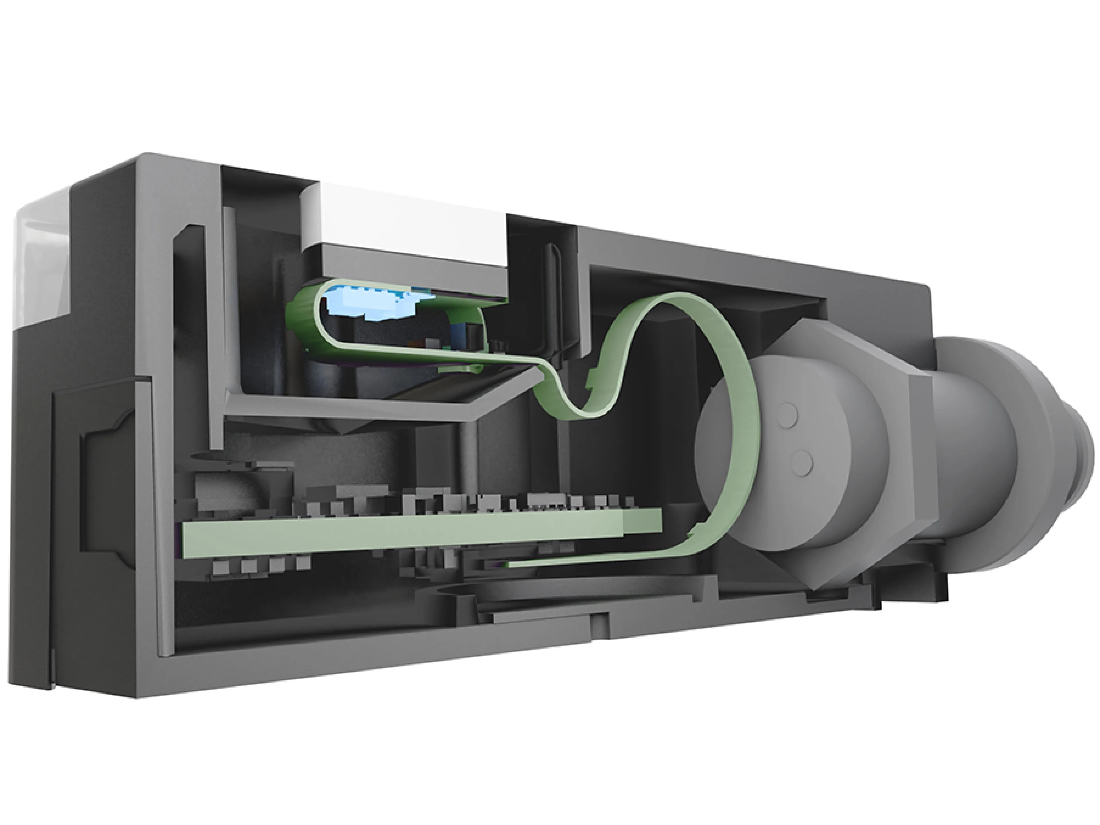 Die „NexSonic" Technologie nutzt ein spezielles Sensordesign, das einen Teil der Elektronik (hellblau) direkt an das Sensorelement bringt. Das Ergebnis sind kürzere Signalwege und verbesserte elektromagnetische Verträglichkeit, Bild: Baumer Ultraschallsensoren - Die „NexSonic" Technologie von Baumer nutzt ein spezielles Sensordesign, das einen Teil der Elektronik (hellblau) direkt an das Sensorelement bringt. Das Ergebnis sind kürzere Signalwege und verbesserte elektromagnetische Verträglichkeit
