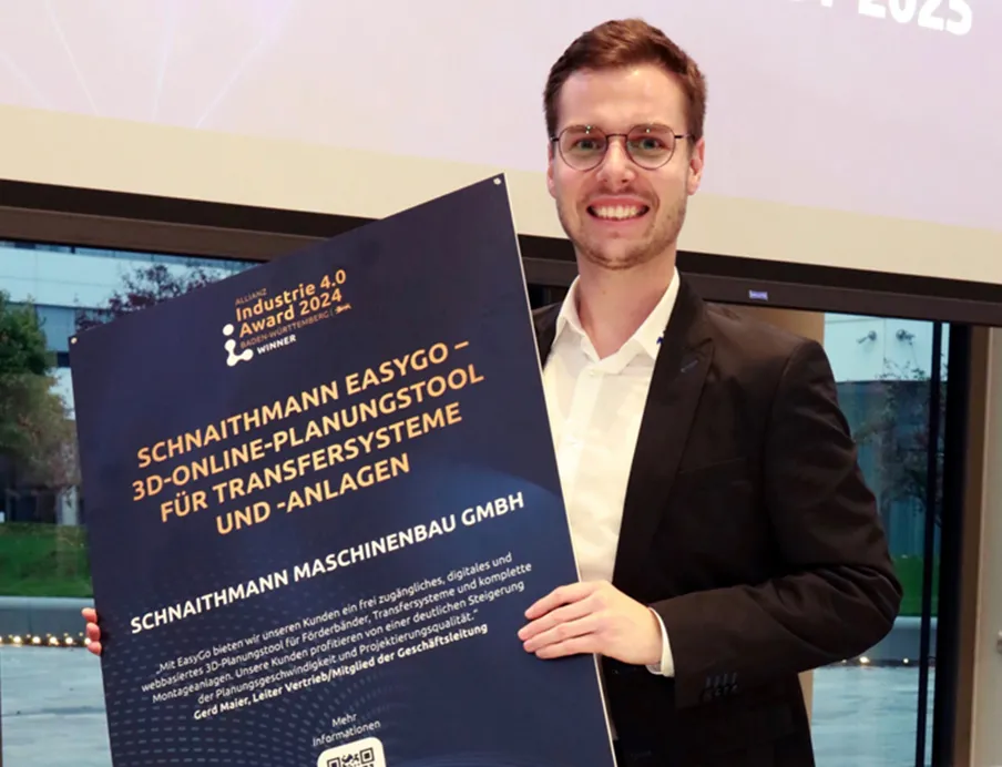 Maximilian Perret, Leiter Produkt- und Prozessmanagement bei Schnaithmann, bei der Preisverleihung „Allianz Industrie 4.0 Award Baden-Württemberg“